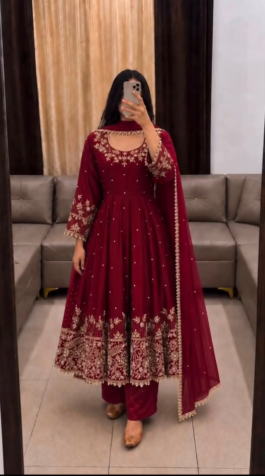Party-wear Georgette Embroidery Work Gown