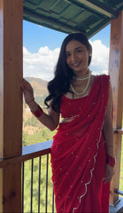 Beautiful Georgette Ready To Wear Hand Pearl Work Saree