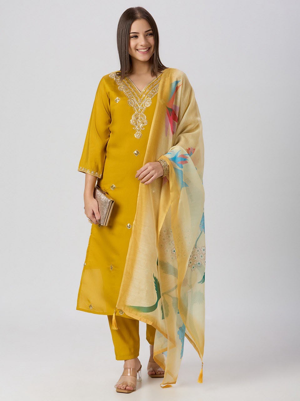 Designer Roman Silk Embroidery Sequence Work Suit