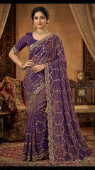 Beautiful Moss Silk Sequence Embroidery Work Saree