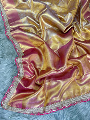 Beautiful Soft Golden Banarsi Handloom Tissue Silk Saree