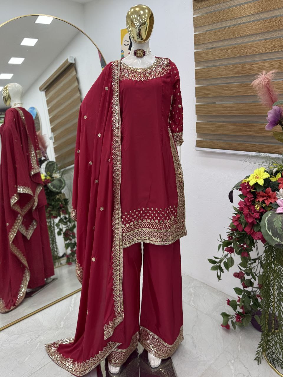 Party-wear Natural Crepe Embroidery Sequence Work Sharara