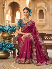 Party-wear Space Silk Zari & Sequence Embroidery Work Saree