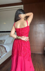Party-wear French Crape Sequence & Embroidery Work Indo Western Skirt