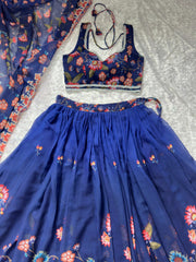 Beautiful Georgette Digital Printed Floral Motifs Wok Lehenga With Stitched Blouse