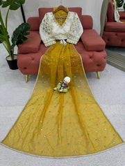 Partywar Twill Net Thread & Sequence With Fancy Lace Saree