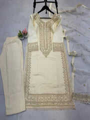 Desirable Fancy Roman Silk Sequence Embroidery Cotton Work Dress