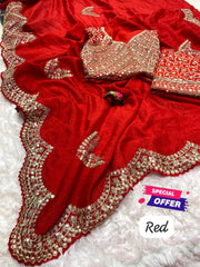 Beautiful Vichitra Silk Coding & Sequence Work  Saree