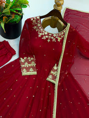 Party-wear Georgette Embroidery Work Gown