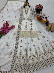 Party-wear Chinon Silk Embroidery Sequence Work Sharara