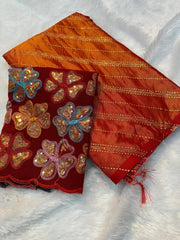 Beautiful Gerogette Braso Silk Designer Golden Foil Work Saree
