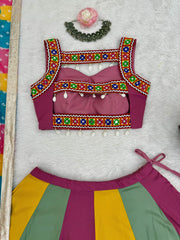 Beautiful Rayon Gamthi Thread Work With Real Mirror Work Lehenga Choli