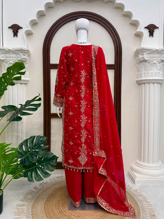 Party-wear Roman Silk Thread Sequence With Rivet Moti Work Salwar Suit