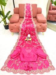 Royal Japan Satin Silk Sequence Embroidery Work Saree