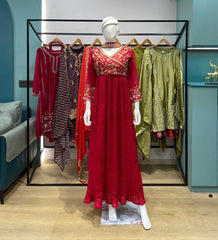 Beautiful Blooming Vichitra  Beads Sequence & Embroidery Work Gown