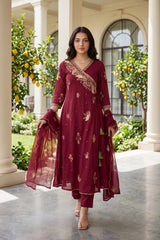 Elegant Maroon Mul Chanderi Sequence Embroidery Work Gown