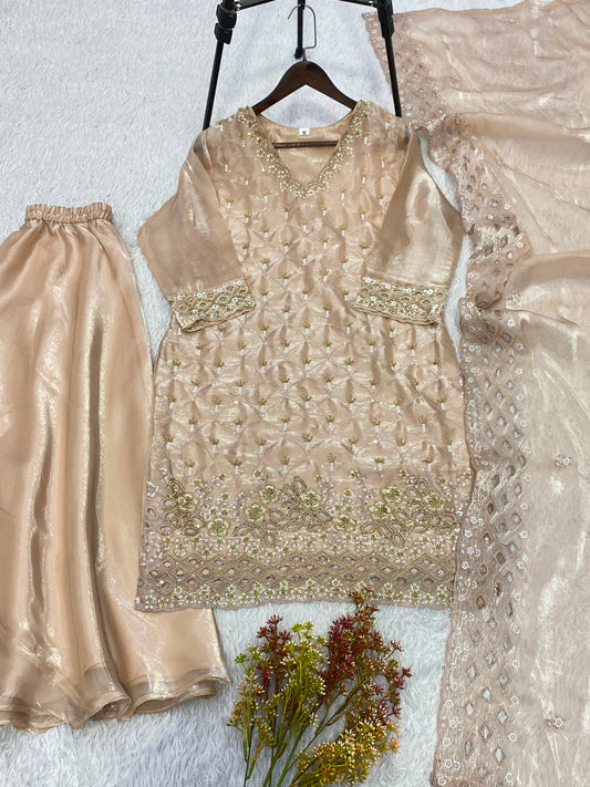 Party-wear Fendy Silk Bead With Embroidery & Handwork Suit
