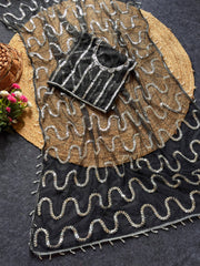 Party-wear Soft Net Real Beads With Moti Work Saree