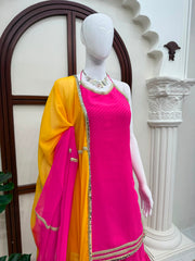 Elegant Ethnic Georgette Digital Print With Real Mirror Work Sharara Set