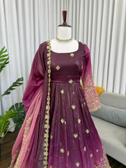 Party-wear Chinon Silk Thread With Sequence Work Gown