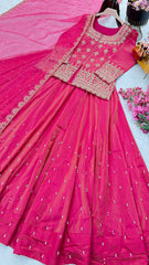 Partywear Simmer Silk Embroidery Sequence & Moti Top Lehenga & Dupatta Set