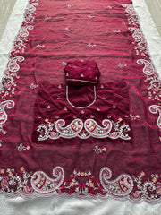 Beautiful Space Silk Embroidery With Cutwork Border Saree