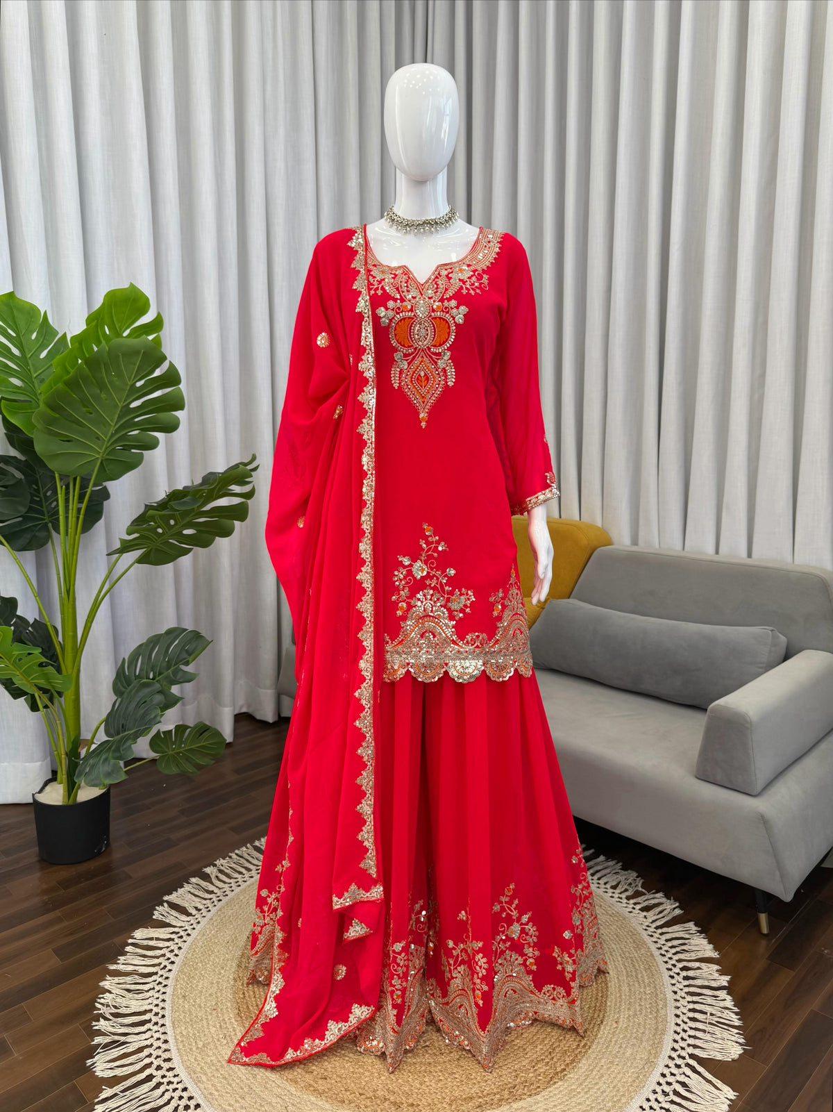 Party-wear Georgette Thread With Sequence Work Sharara Set
