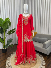 Party-wear Georgette Thread With Sequence Work Sharara Set