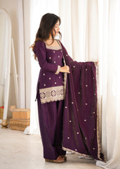 Festive Special Glass Roman Silk Embroidery Sequence Dori Work Farshi Salwar Suit