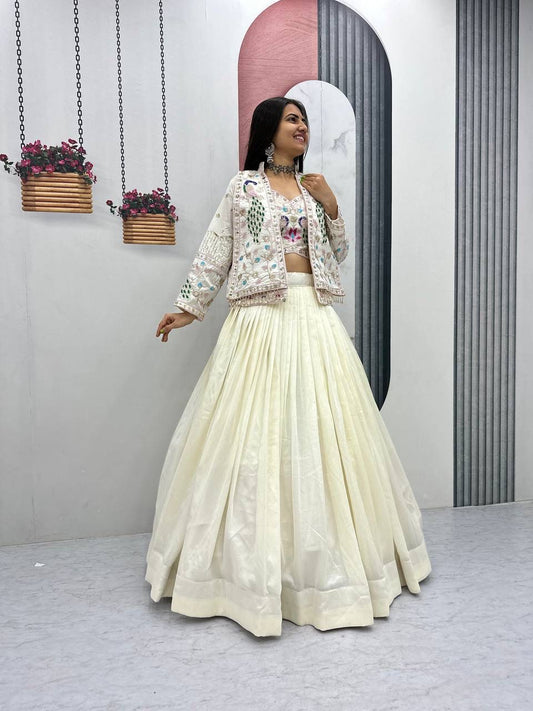 Festive Special Vichitra Silk Crop Top With Koti