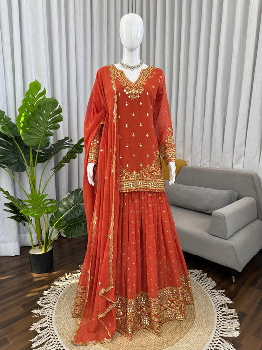 Elegant Georgette Thread With Sequence Work Sharara Set