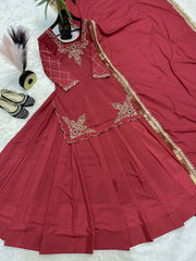 Beautiful Natural Crepe Silk Embroidery & Sequence Work Top Lehenga