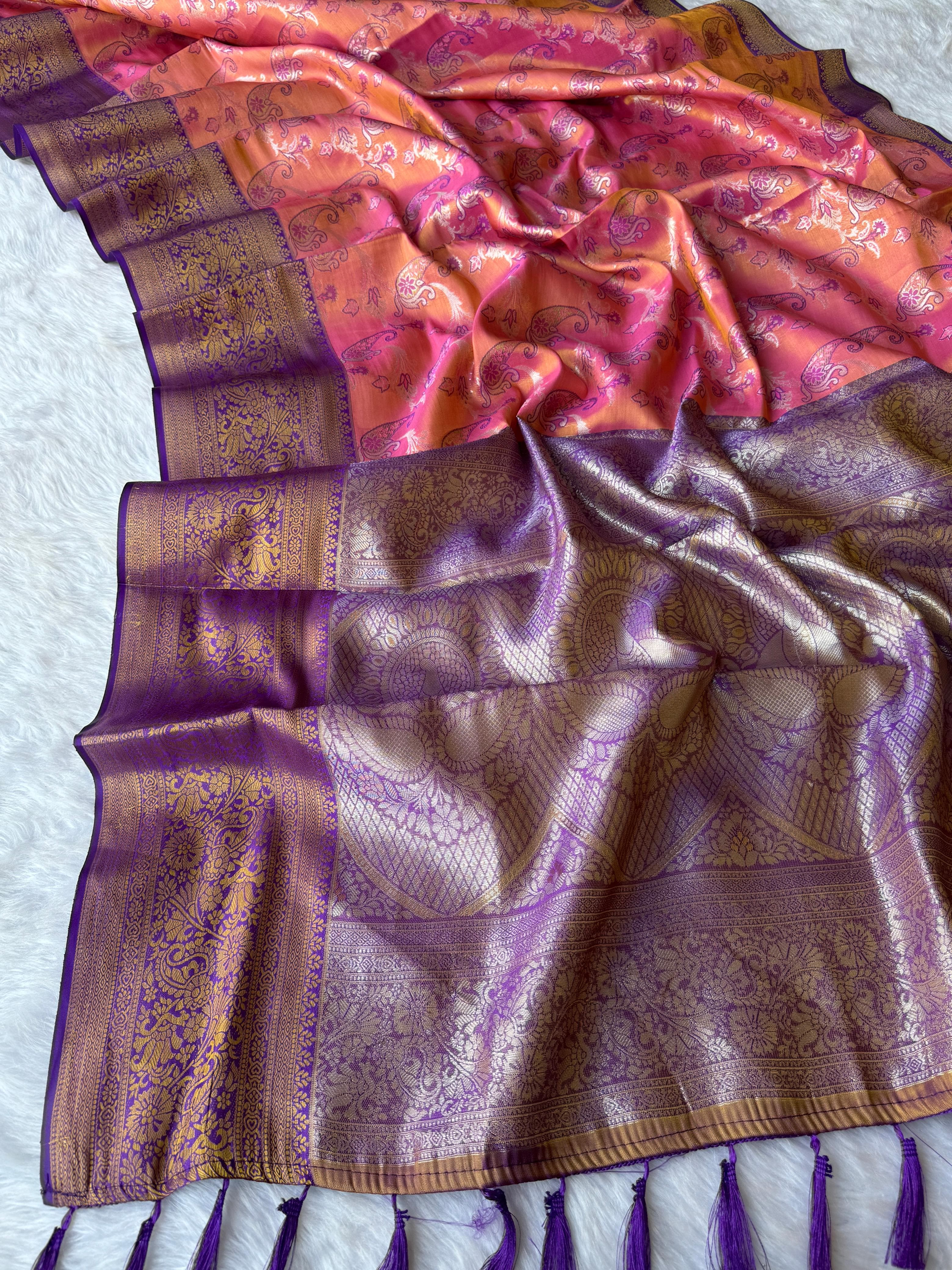 Beautiful Dharmavaram Soft Banarsi Tissue Fabric Saree