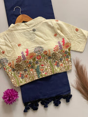 Beautiful Khadi Cotton Saree With Stitched Embroidery Work Blouse