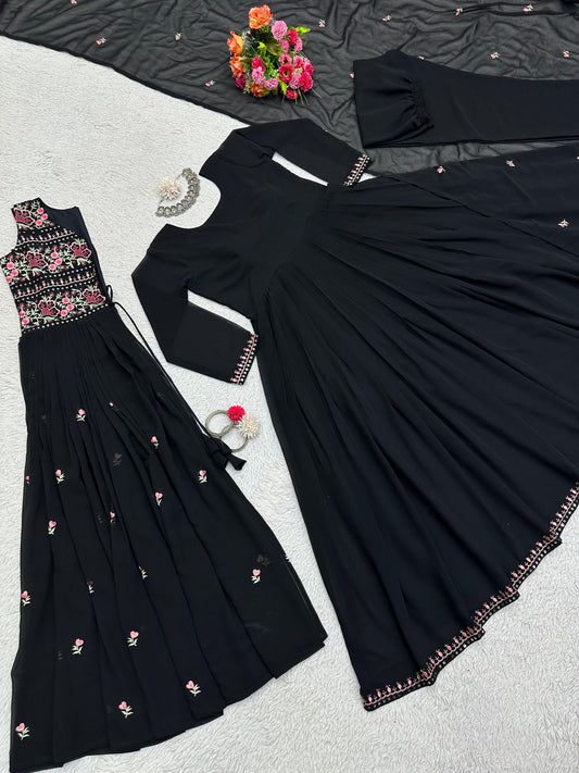 Wedding Wear Black Georgette Sequence Work Gown