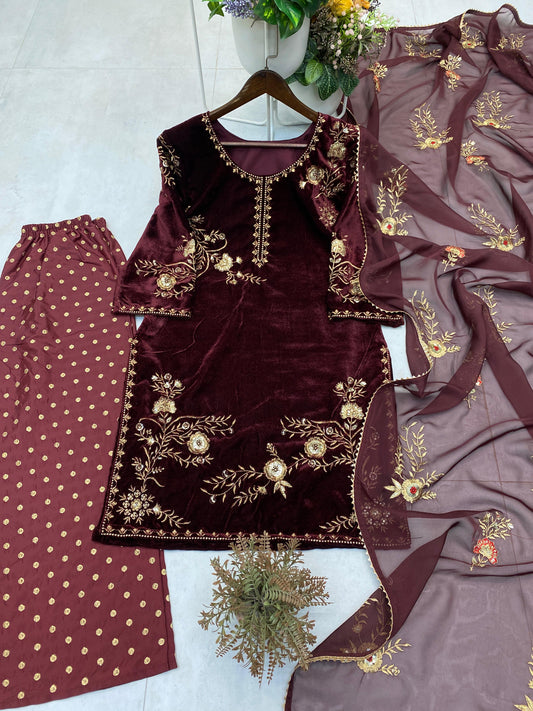 Party-wear Velvet Sequence & Embroidery Work Suit