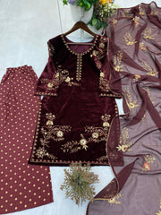 Party-wear Velvet Sequence & Embroidery Work Suit