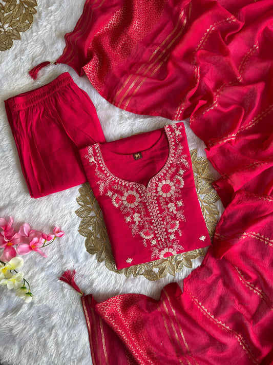 Pretty Pink Roman Silk Embroidery With Sequence Work Dress
