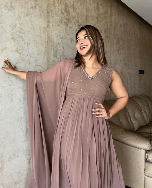 Elegant  PartyWear Georgette Embroidery Work Gown