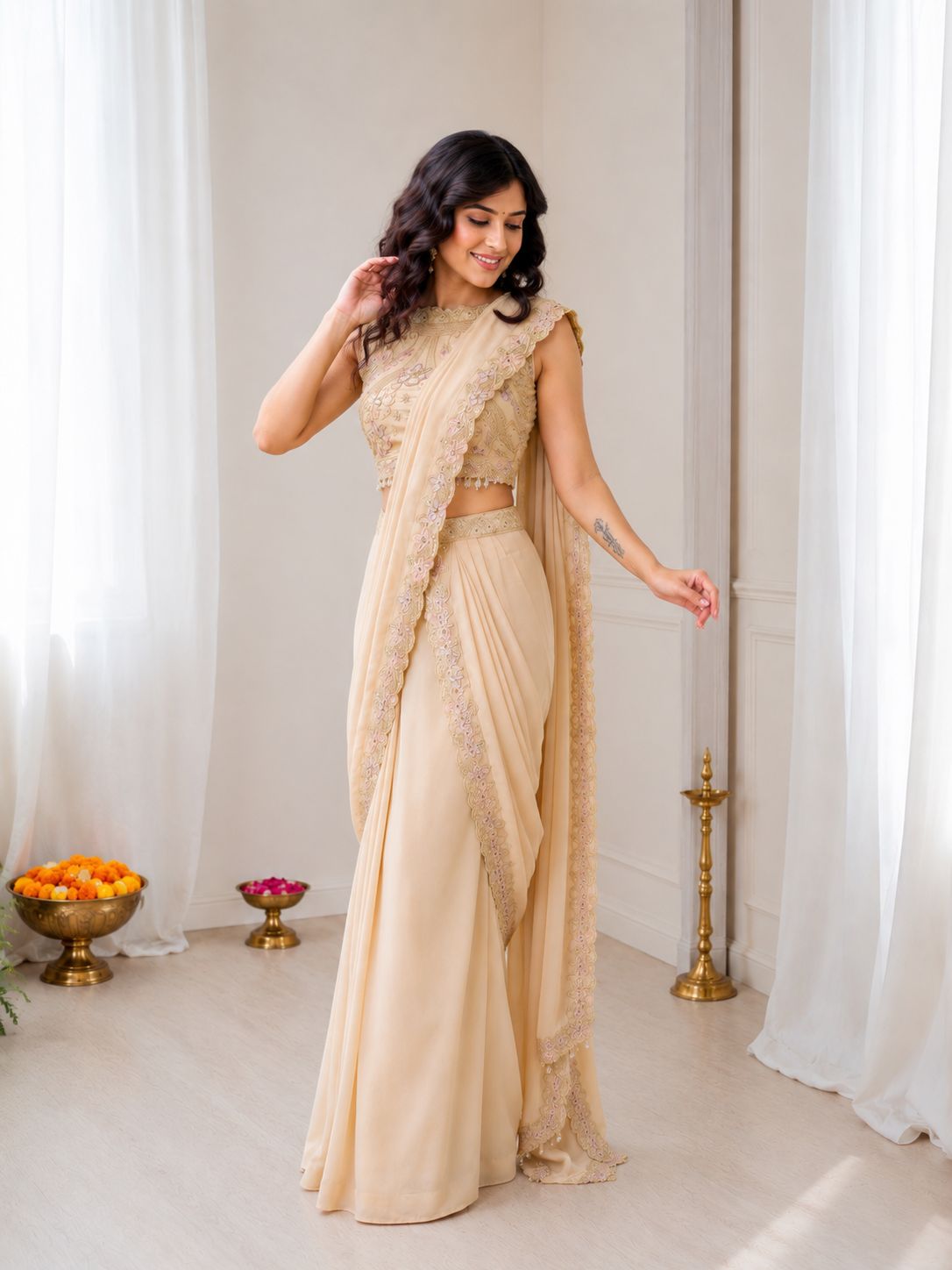 Party-wear Stylish Star Georgette Lehenga Set With Stitched Blouse