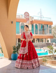 Red Sequence Embroidery Work Georgette Lehenga choli