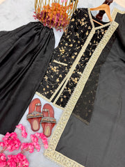 Designer Pure Fendi Silk Embroidery Work Sarara Set