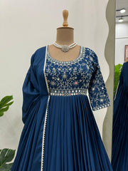 Attretive Chinon Silk Real Mirror Work Gown