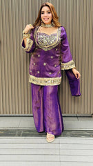 Party-wear Cosmos Real Mirror Embroidery Work Sharara