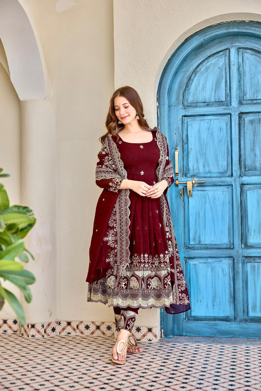 Party-wear Crunchy Silk Designer Embroidery With Sequin & Thread Detailing Gown