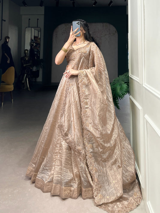 Wedding Special Gold Crush Beautiful Lehenga Choli