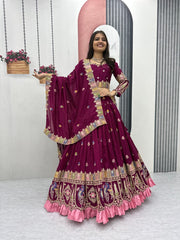 Festive Special Vichitra Silk Embroidery Coading Sequence & Thread Work Lehenga  With Stitched Blouse