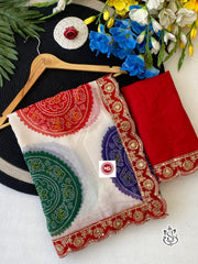 Beautiful Georgette Faguniya Bhandhej Printed Saree