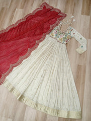 Beautiful Cosmos Weaving Jacquard With Pearl Beads Embroidered Gown
