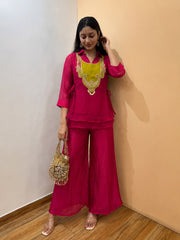 Beautiful Crunchy Silk Kurti Koti & Palazzo Set